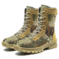Plus size men's black and camouflage Martin boots with mesh upper and totem detailing