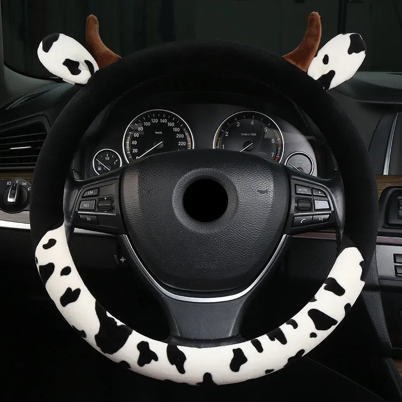 Plush car steering wheel cover in black or coffee brown colour with soft texture