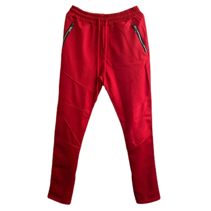 Men's Korean autumn ankle banded trousers in black, super stretch polyester, slim fit with elasticated cuffs