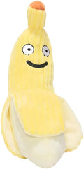 Yellow banana-shaped cat crinkle toy with catnip filling measuring 13 inches long