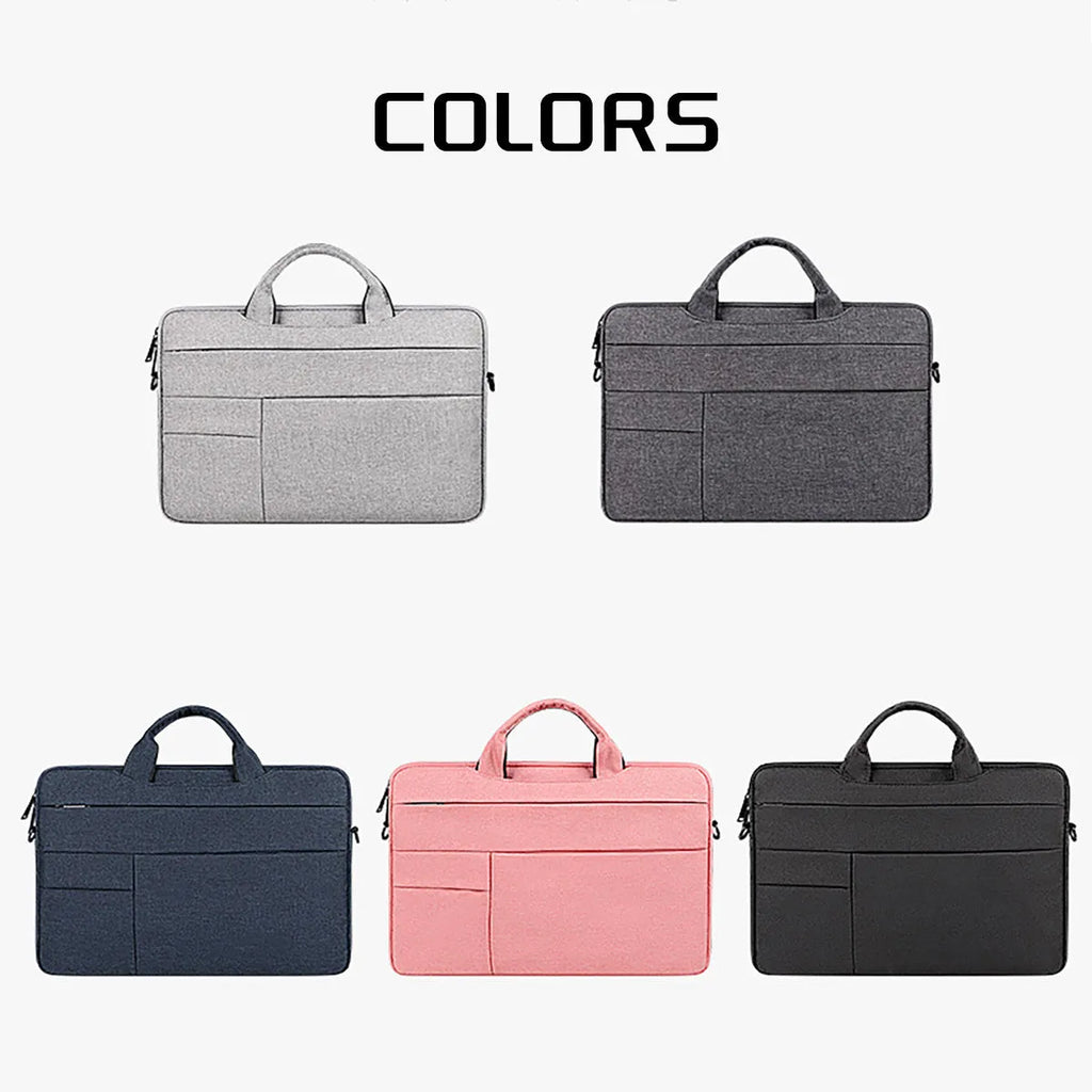 Water-repellent laptop bag with shoulder strap, available in multiple sizes and colours