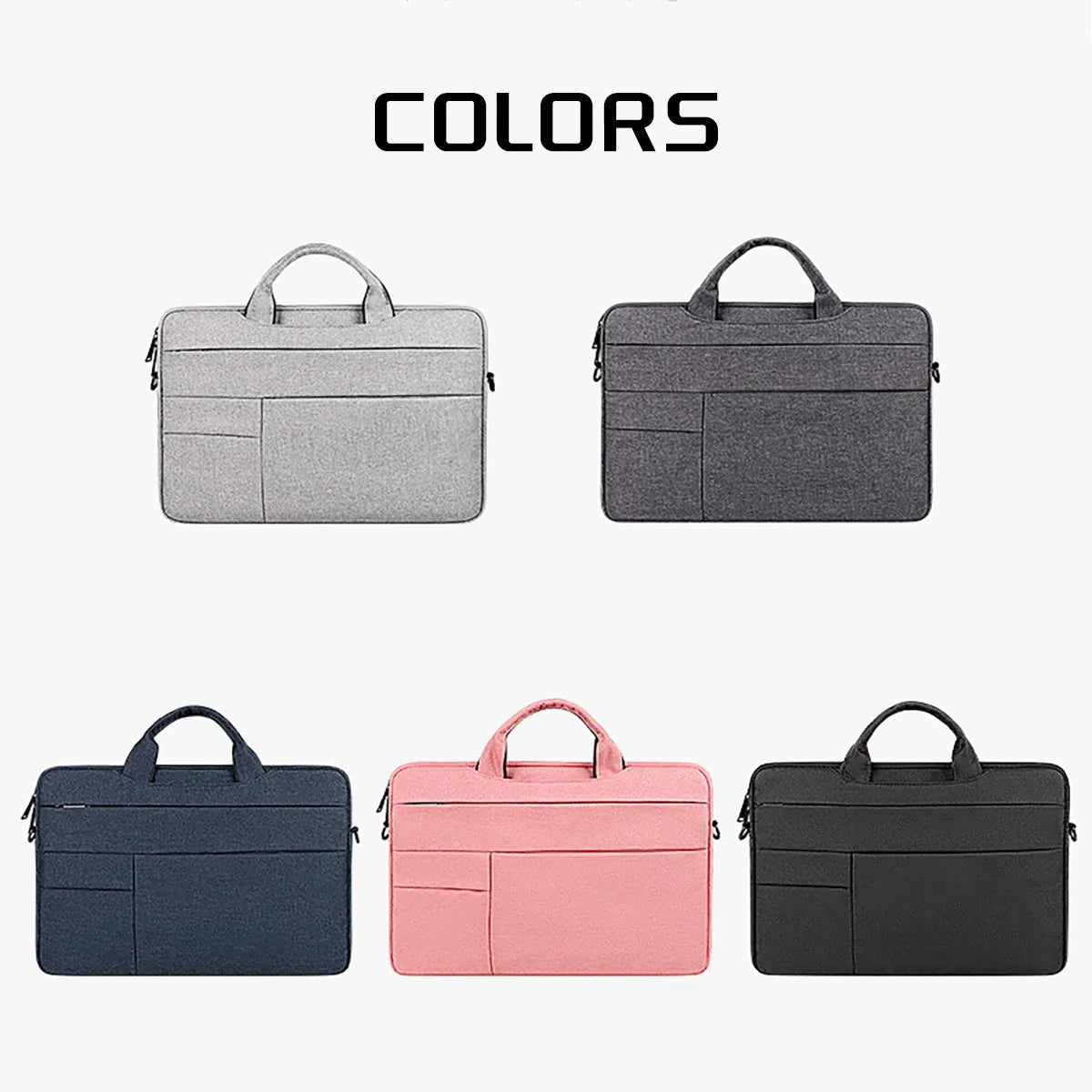 Water-repellent laptop bag with shoulder strap, available in multiple sizes and colours
