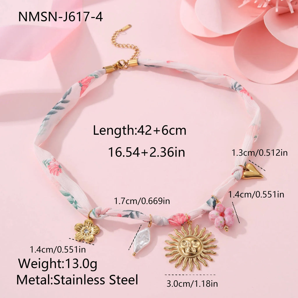 Women's stainless steel sun pendant necklace with 18K electroplating on adjustable 41-50cm chain