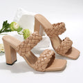 Square toe flip-flops with chunky rubber sole and woven twisted straps in white colour
