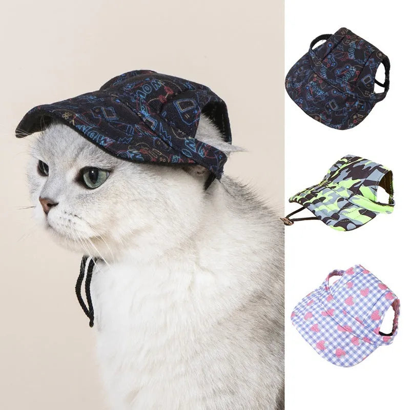 Plaid canvas pet baseball cap for dogs and cats with brim for sun protection