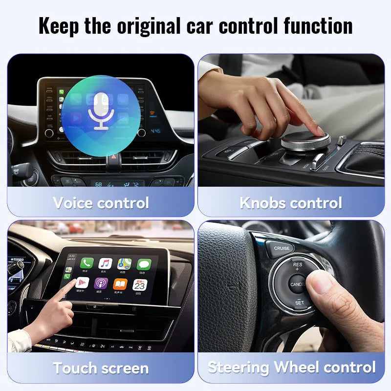 Black Mini CarPlay USB wireless data adapter with 26x55x13mm compact dimensions