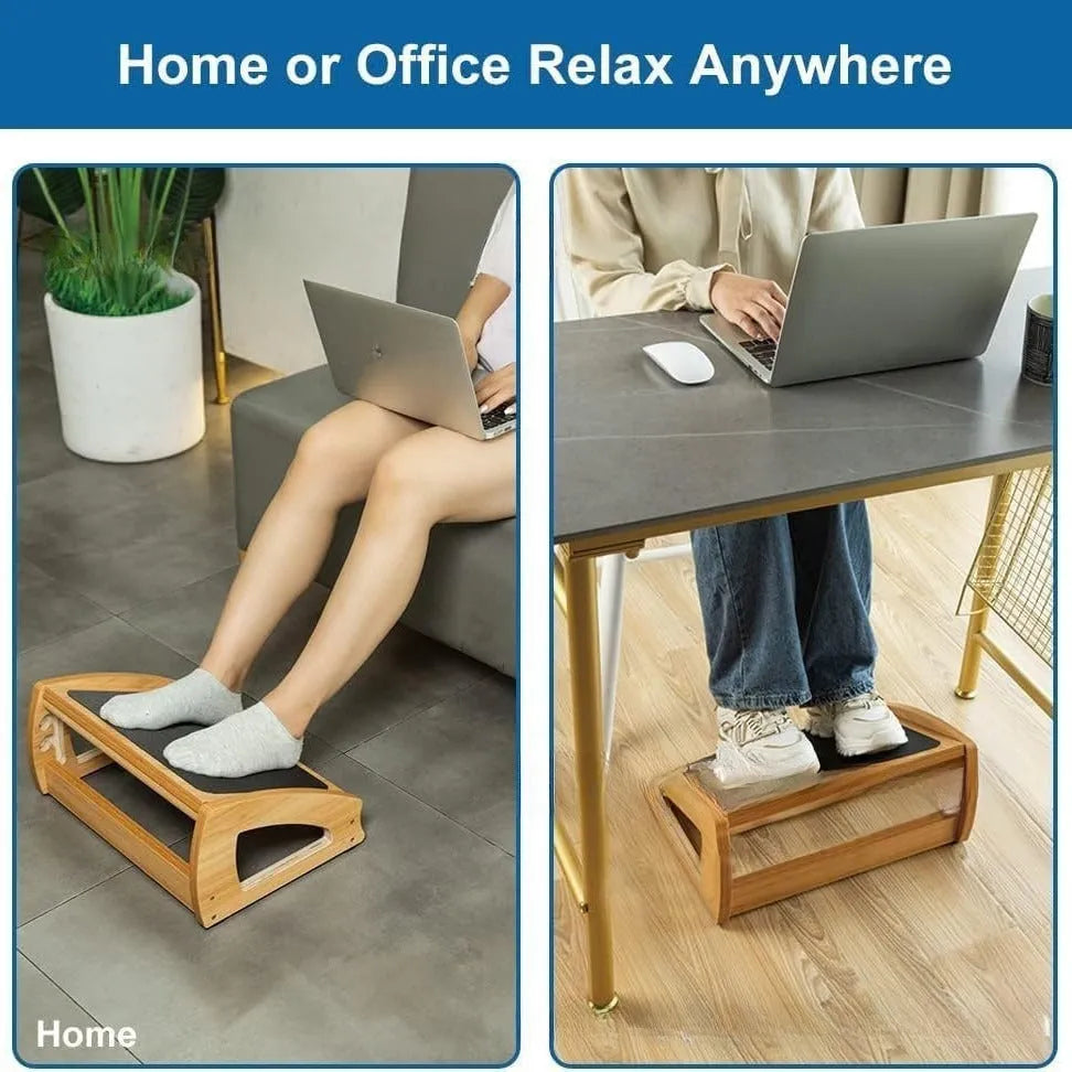 Wooden adjustable bamboo office desk footstool in wood colour with modern simple design
