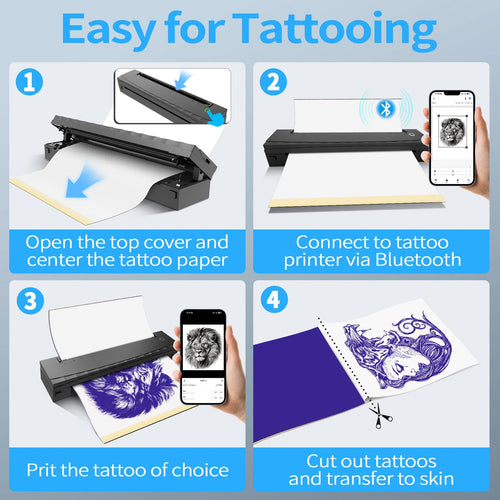 A4 Bluetooth portable mini thermal tattoo printer D80 Black with USB and Type-C ports, 210mm print width