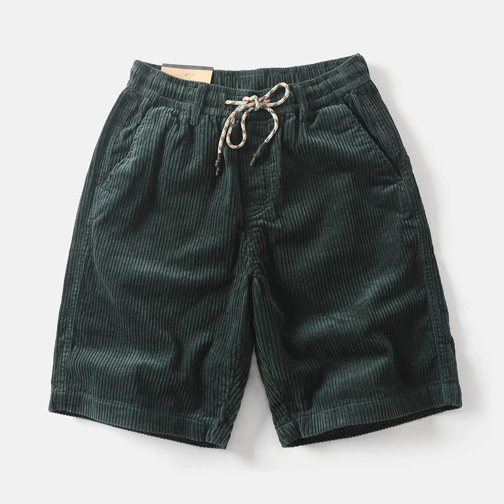 Men's khaki retro cargo shorts with straight leg and pockets on a mannequin.