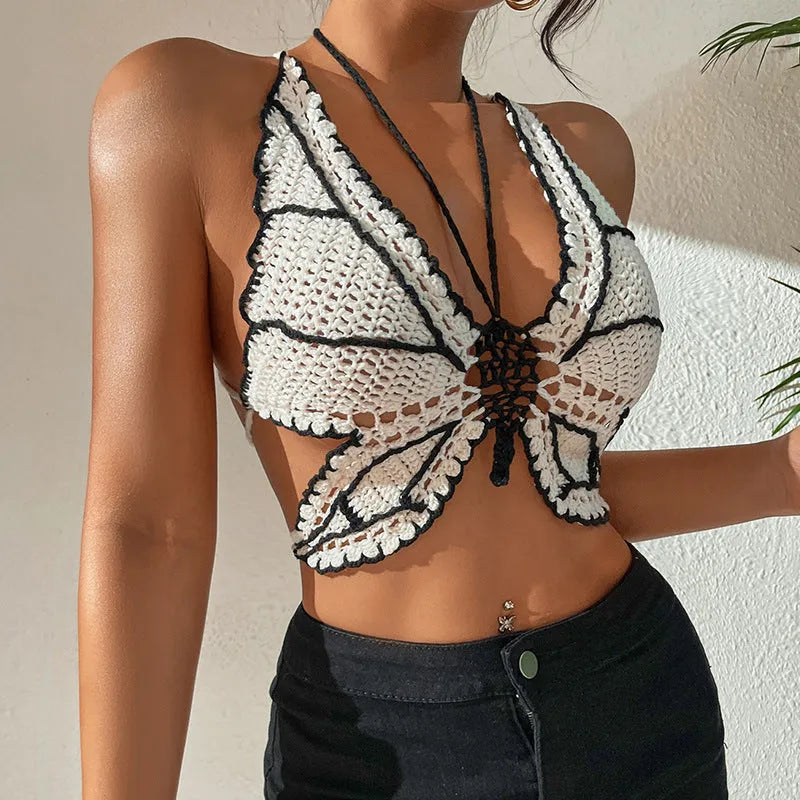 Women's black and white classic bikini swimsuit two-piece set with acrylic fabric free size