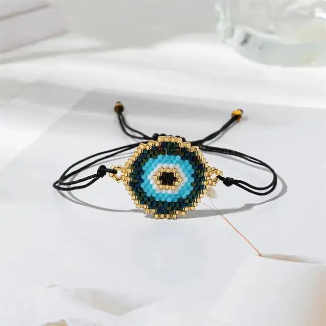 Fashion geometric glass beaded bracelet with round beads and coloured glaze finish, three colour options