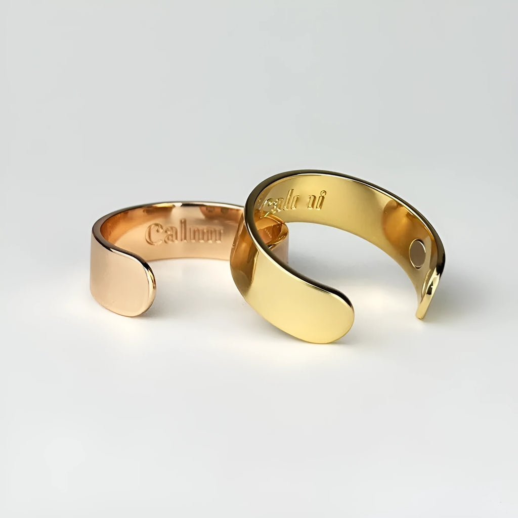 Stainless steel magnetic health ring with open mouth and 4 inner magnets in gold finish