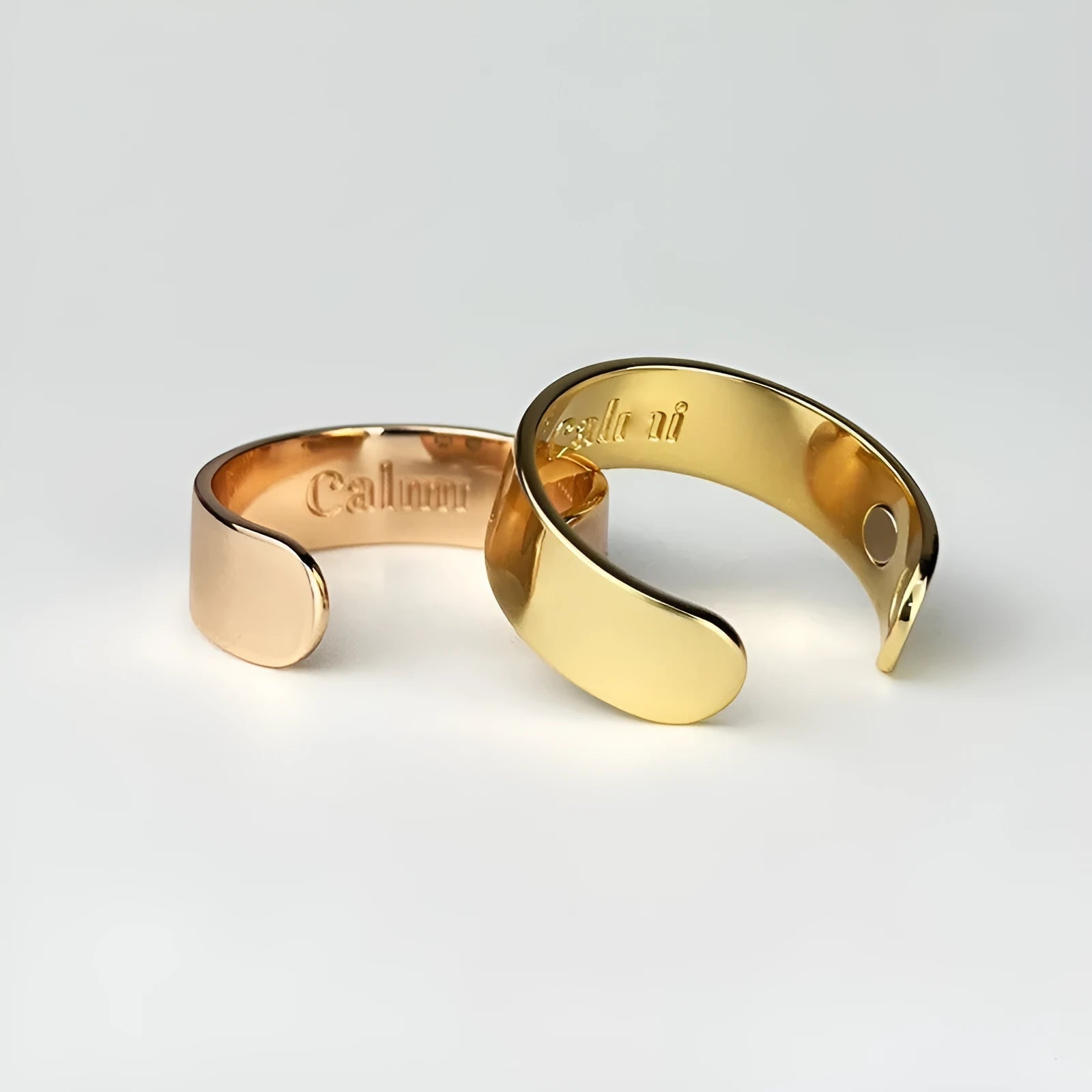 Stainless steel magnetic health ring with open mouth and 4 inner magnets in gold finish