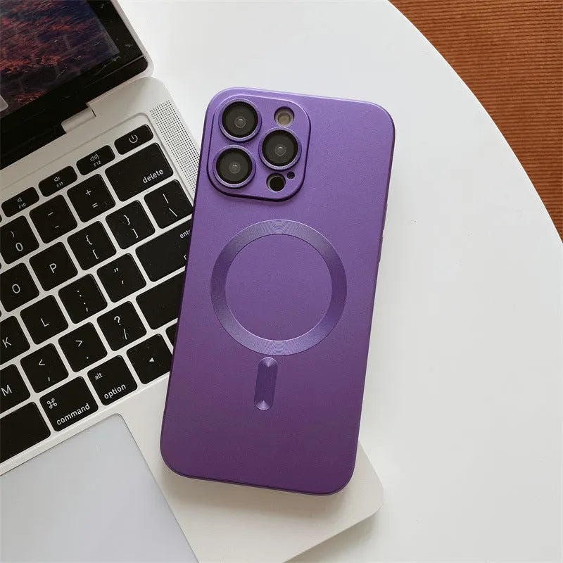 Magnetic suction liquid silica gel phone case with electroplating finish and lens film for iPhone XR
