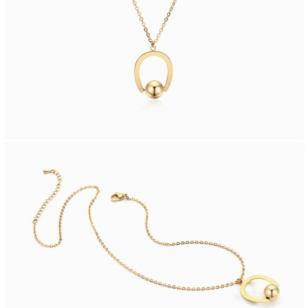 Stainless steel bead chain necklace with geometry pendant on cross chain style