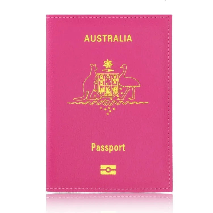 Light blue PU leather card bag with passport and card slots, solid colour European style
