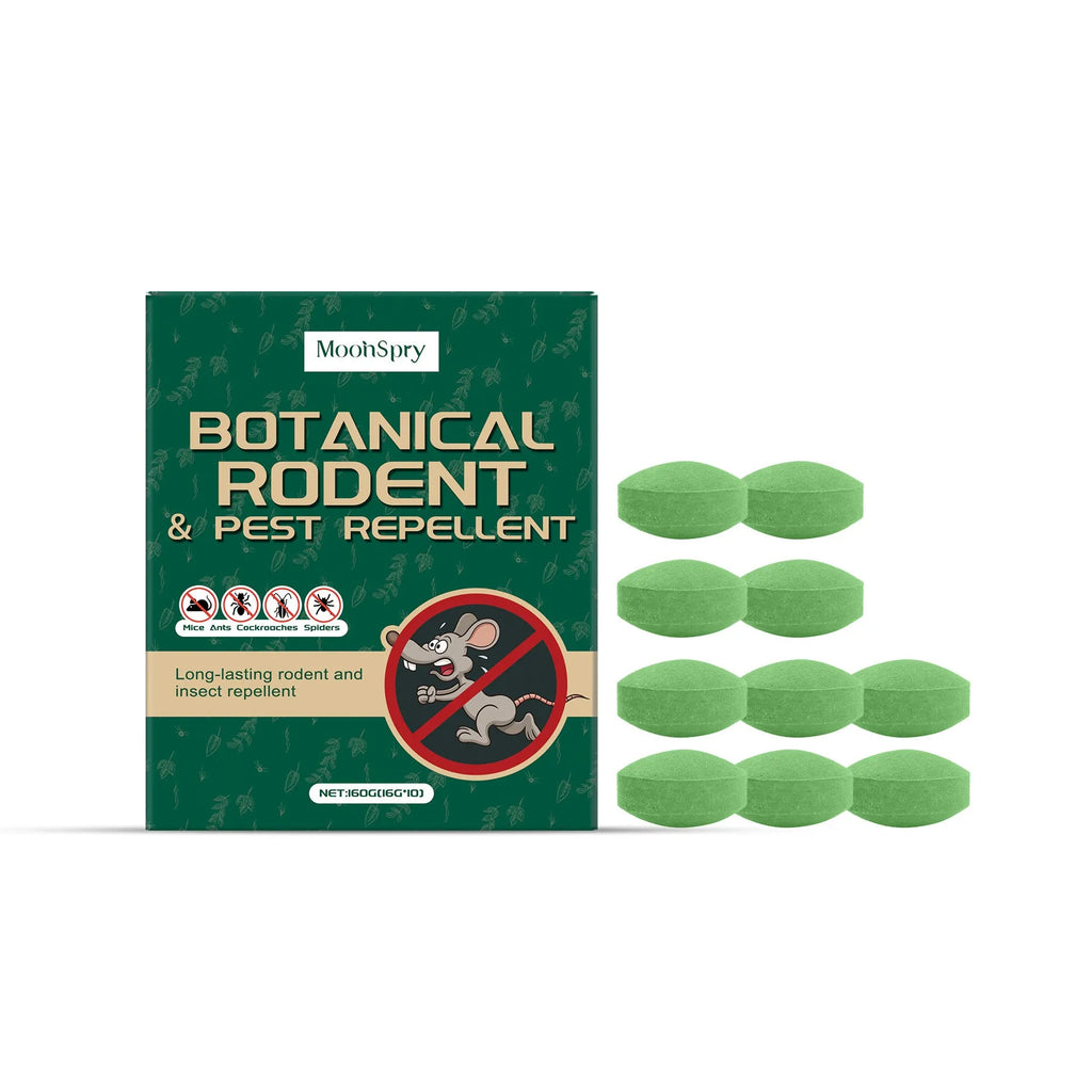 Ten 16g anti-mouse repellent pills and three mesh bags for rodent control in warehouses and homes