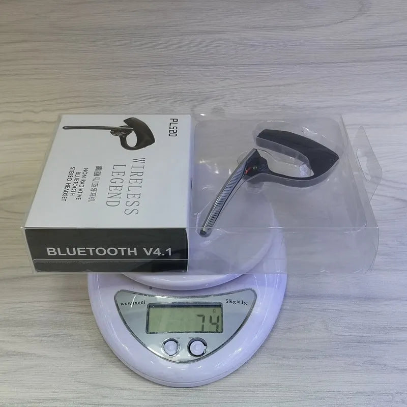 Black plastic Bluetooth sports headphones showing a battery display and USB connection.