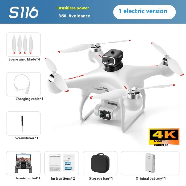 Black HD brushless UAV drone with four-side obstacle avoidance and dual cameras for aerial photography