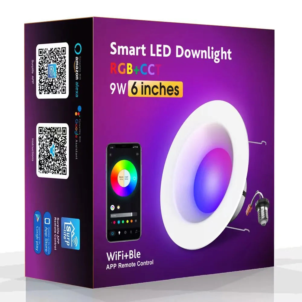 Smart WiFi Bluetooth RGBW colour-changing ceiling tube lamp with remote control