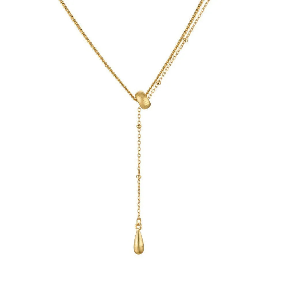 Gold 925 sterling silver double-layer clavicle chain necklace with water droplet motif