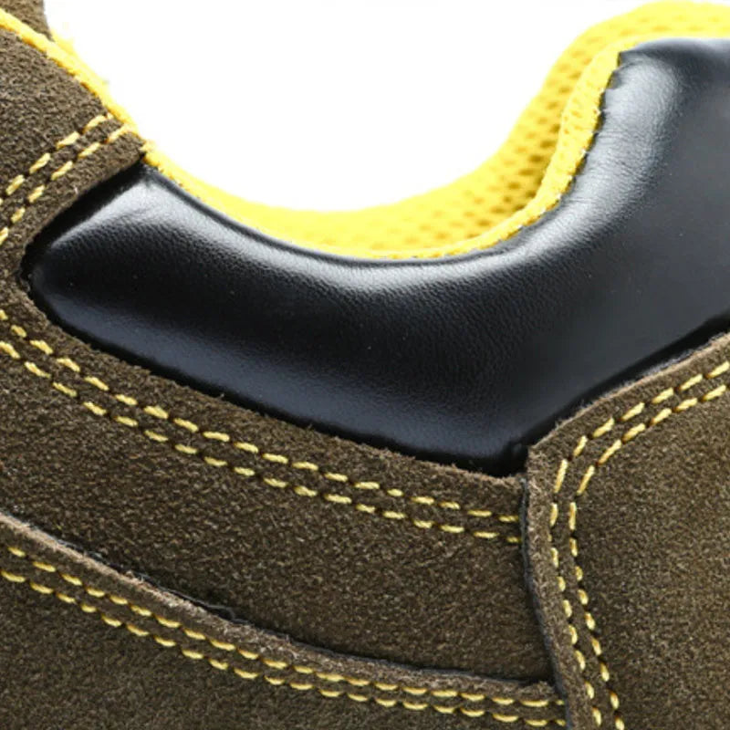 Bronze cow suede leather steel toe safety boots with solid non-slip sole
