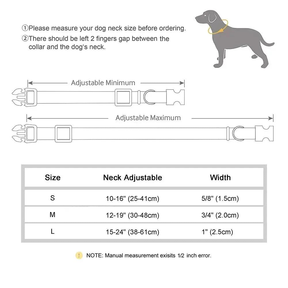 Adjustable nylon dog collar with gradient colour, available in sizes S M L for small medium large dogs
