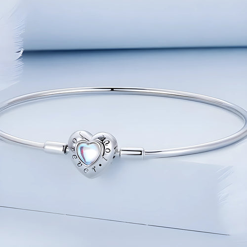 925 silver heart moonstone bracelet on white surface showing pendant and chain lengths 17cm 19cm 21cm