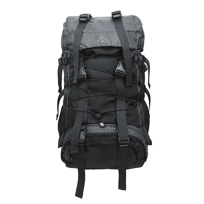 Professional outdoor mountaineering backpack 56-75L in solid colour with air cushion strap