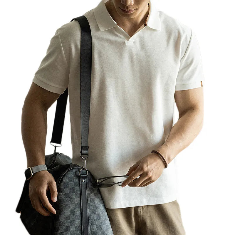 Blue cotton polyester polo shirt with short sleeves and regular fit for summer casual wear