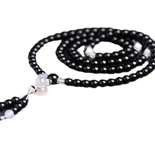 Natural black agate 108 beads bracelet geometric shape unisex fashion OL accessory