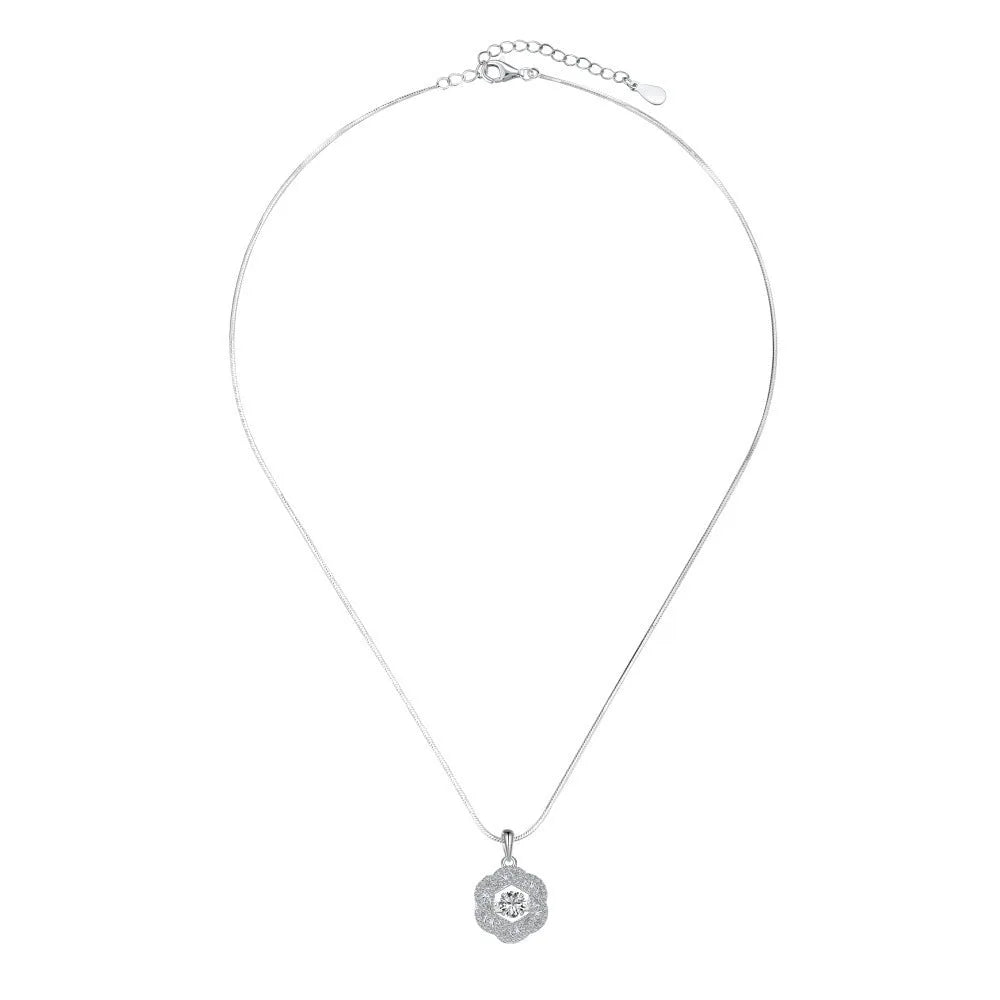 925 silver flower shape pendant necklace with platinum electroplated finish for women