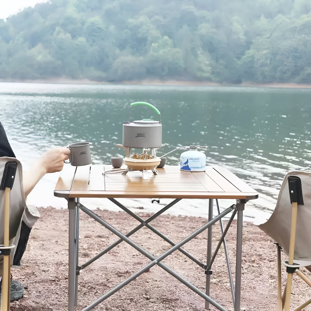 Portable windproof gas stove for camping and picnic use, black colour, compact design for 1-2 person outdoor cooking