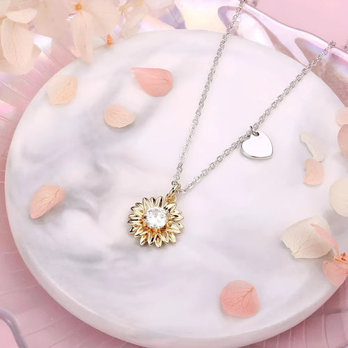 925 silver sunflower necklace with daisy petal design on adjustable 21-50cm chain