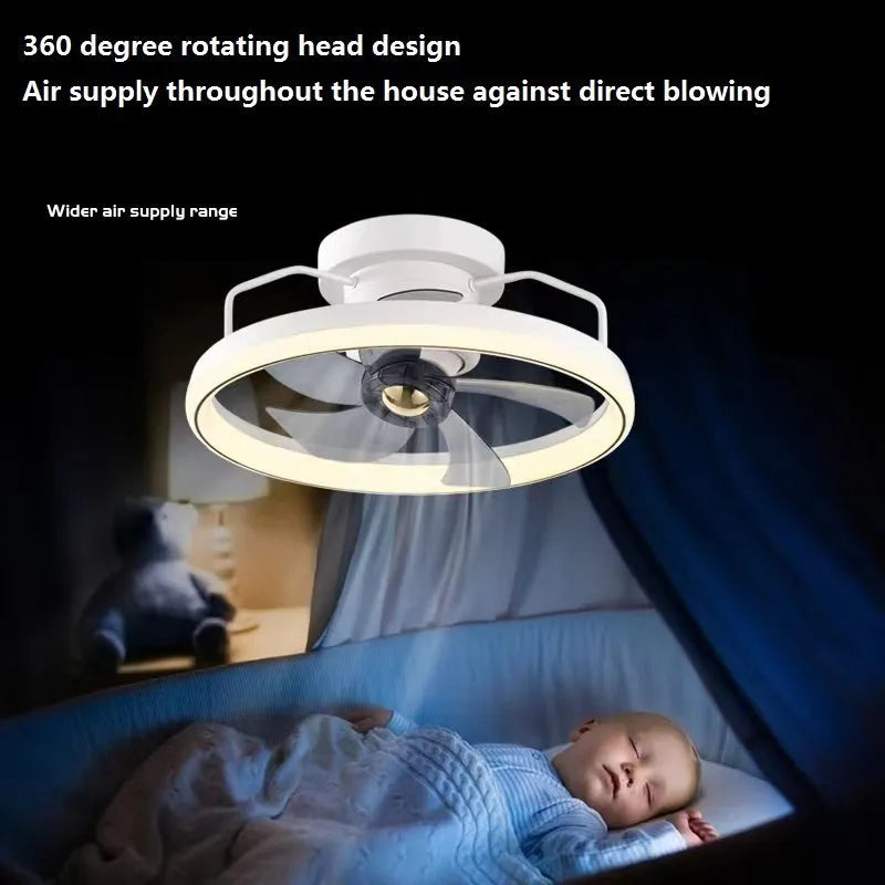 Modern ceiling fan lamp with integrated light, 500mm diameter with white acrylic shade and PC blades.