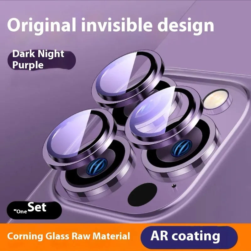 AR grade Corning tempered glass lens protector for iPhone camera, HD and explosion-proof, available in Dark Purple