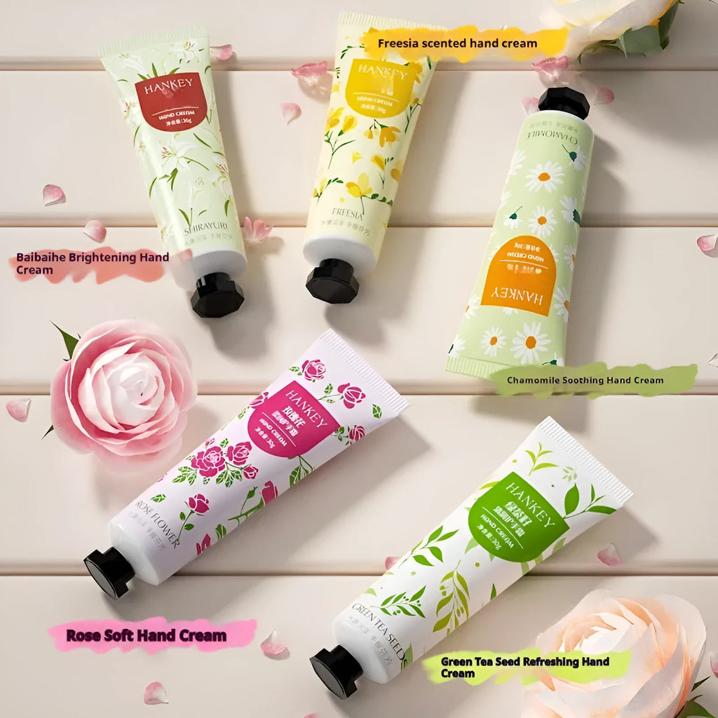 30g tube of fruit-scented hand cream with multiple fragrance options for dry skin care