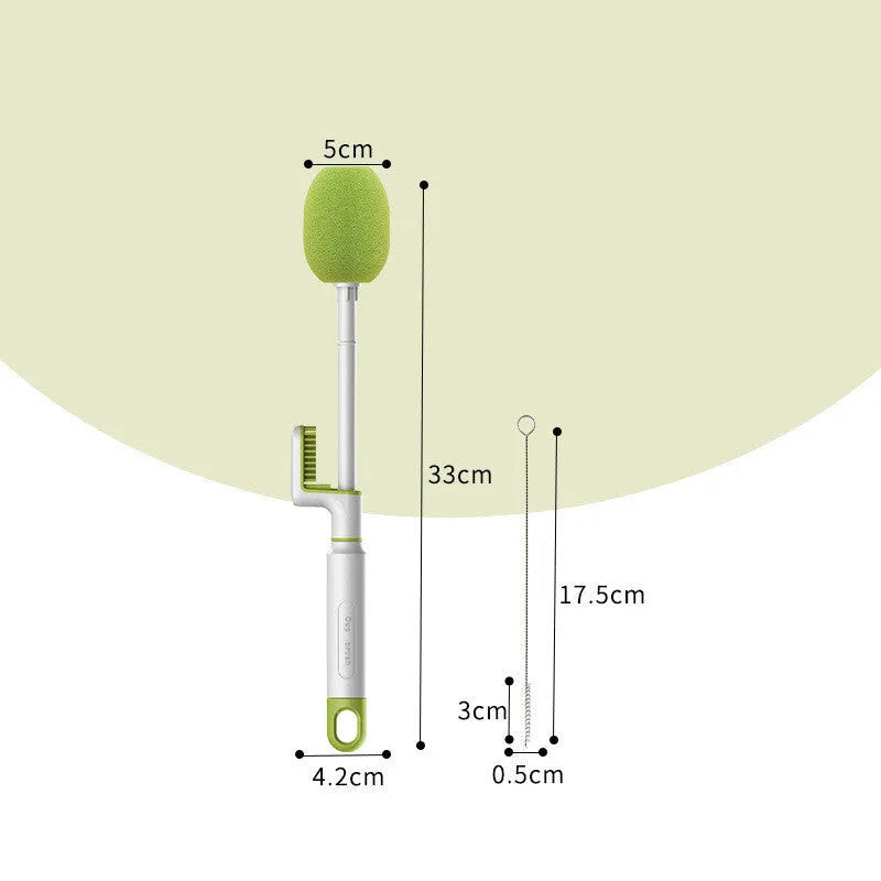 Long handle plastic cup brush in orange and army green with replacement heads for kitchen bottle cleaning