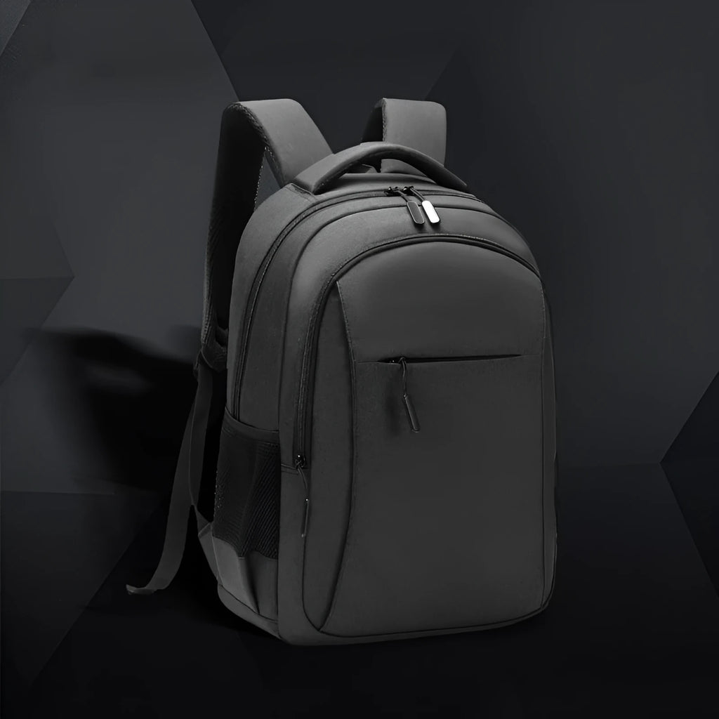 Men's large capacity travel leisure backpack Oxford cloth solid colour light gray blue black sewing thread detail