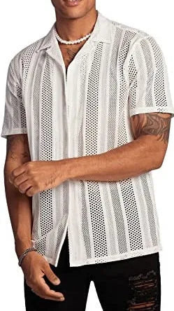 Men's black knitted short-sleeved button shirt with jacquard texture, regular fit cardigan