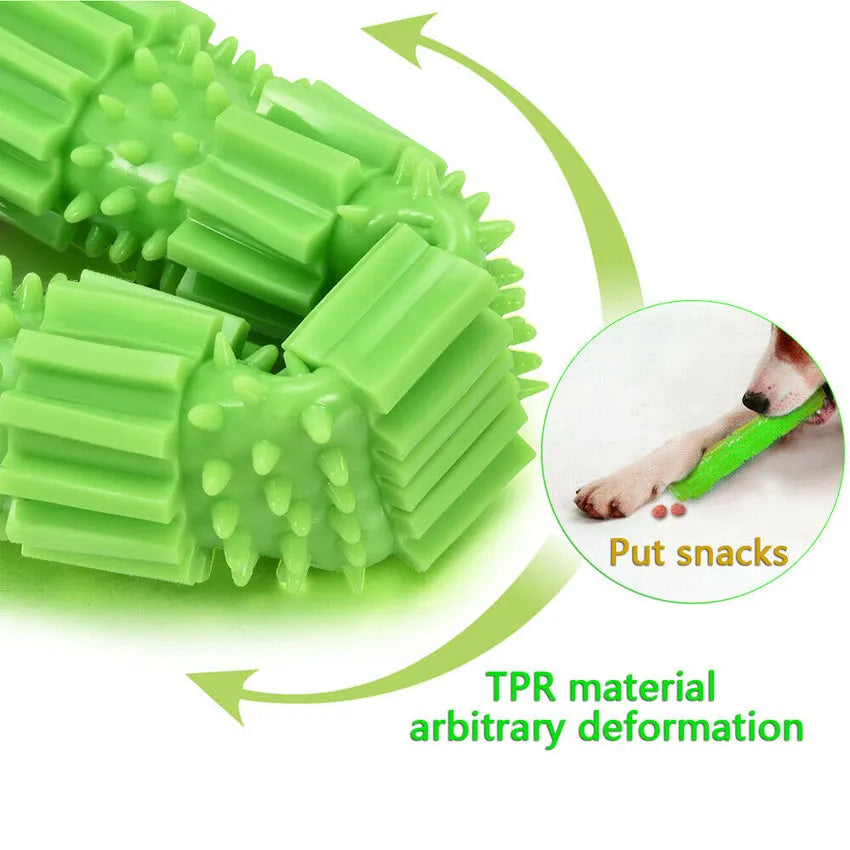 Green and orange rubber dog chew toy for aggressive chewers with treat dispensing feature