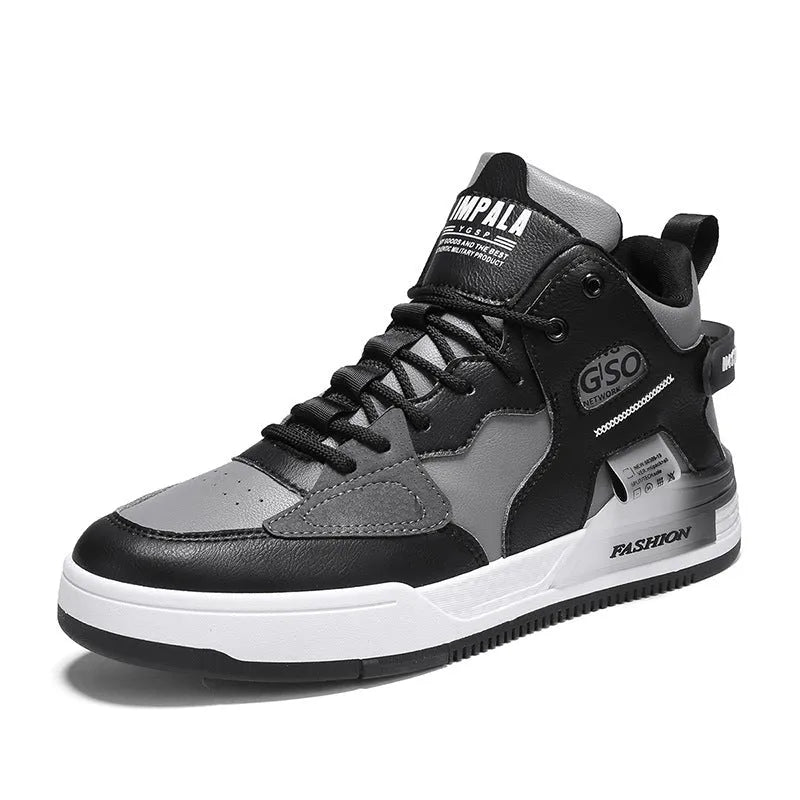 Men's high-top canvas sports casual shoes in black and gray, with slingback style and flat heel