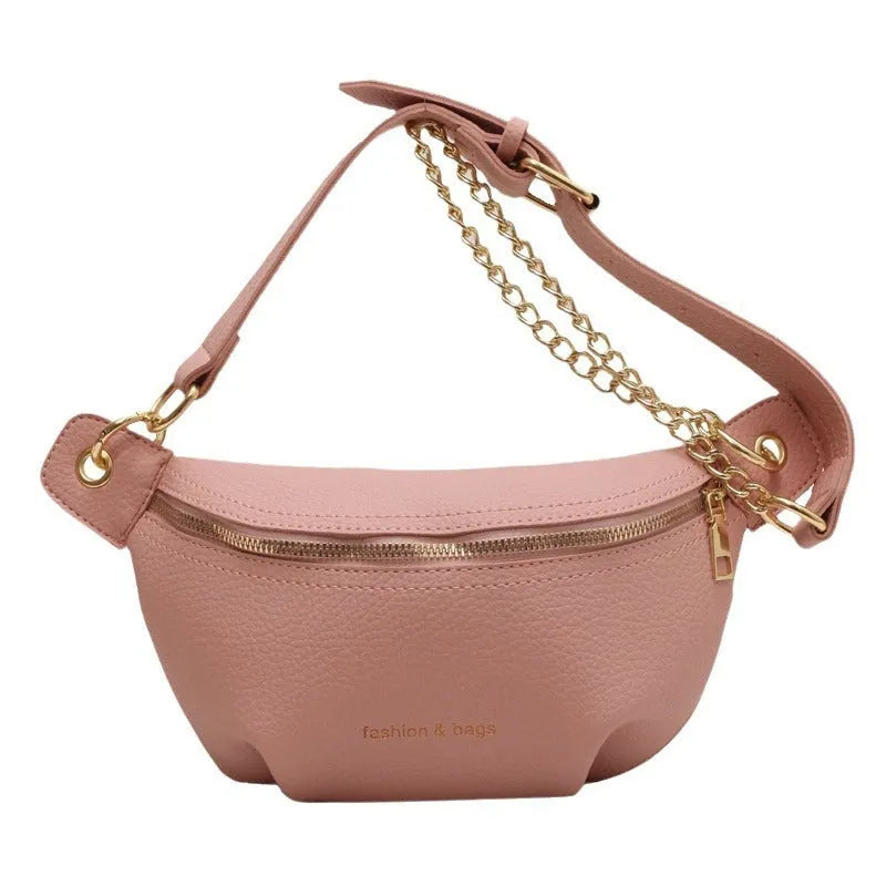 PU waist bag with splicing design in black, pink, and white colour options for daily wear