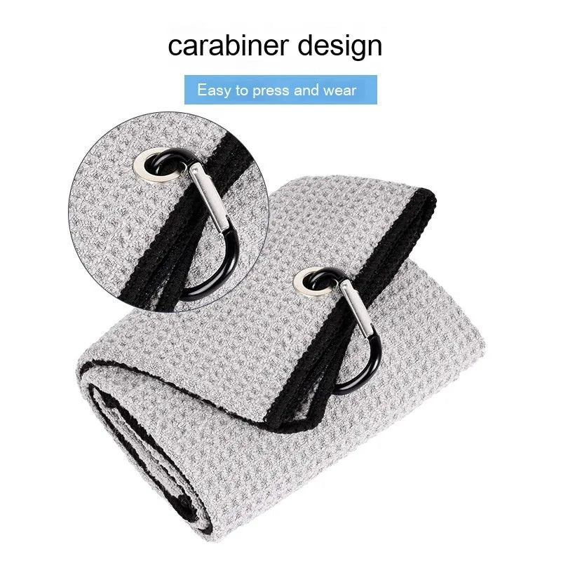 Waffle-textured golf ball cleaning cloth showing weave pattern in blue colour
