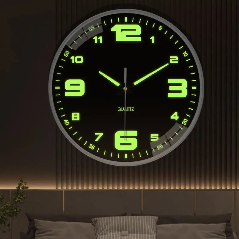 8 inch luminous wall clock with modern plastic design on wall