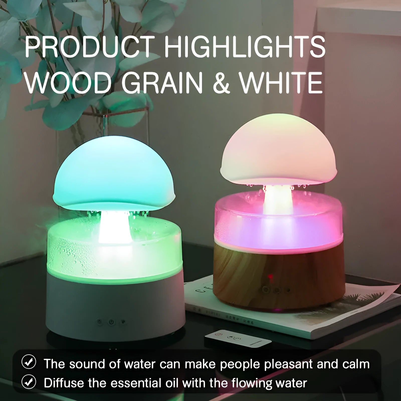 White rain cloud-shaped humidifier and essential oil diffuser on a surface