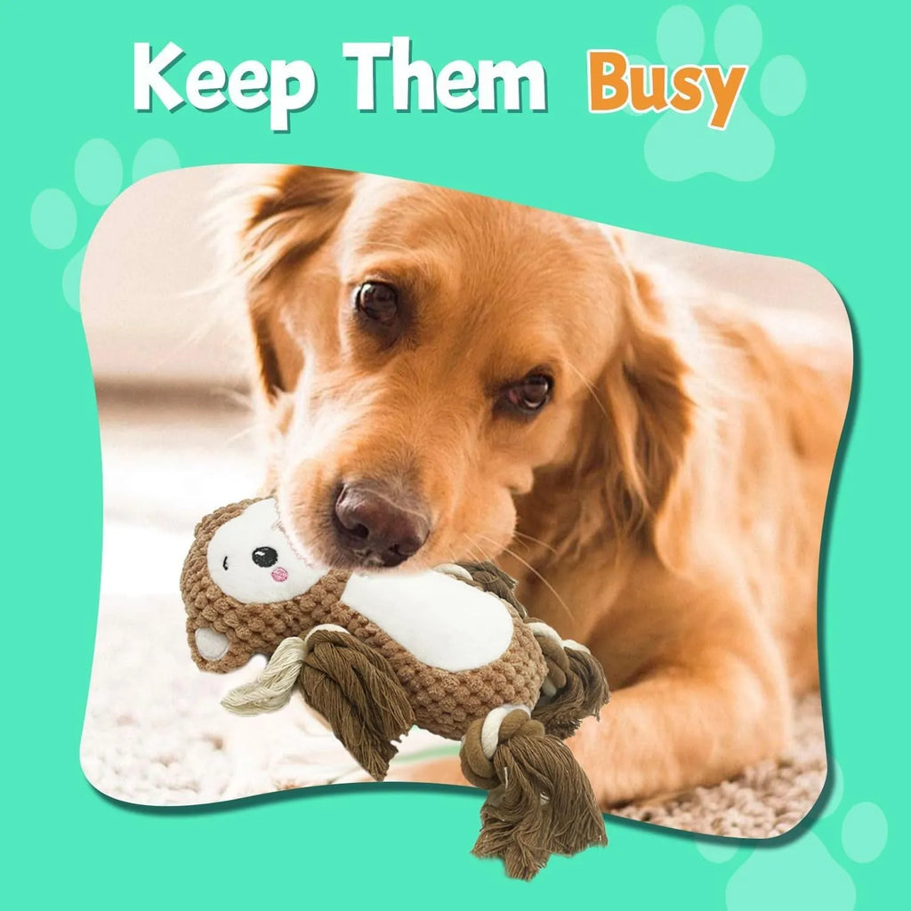 Lion and monkey soft plush squeaky dog toys bundle for medium large dogs