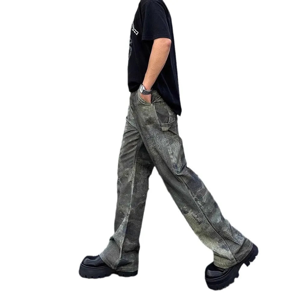 Men's straight-leg camouflage jeans with a digital print on cotton denim fabric.