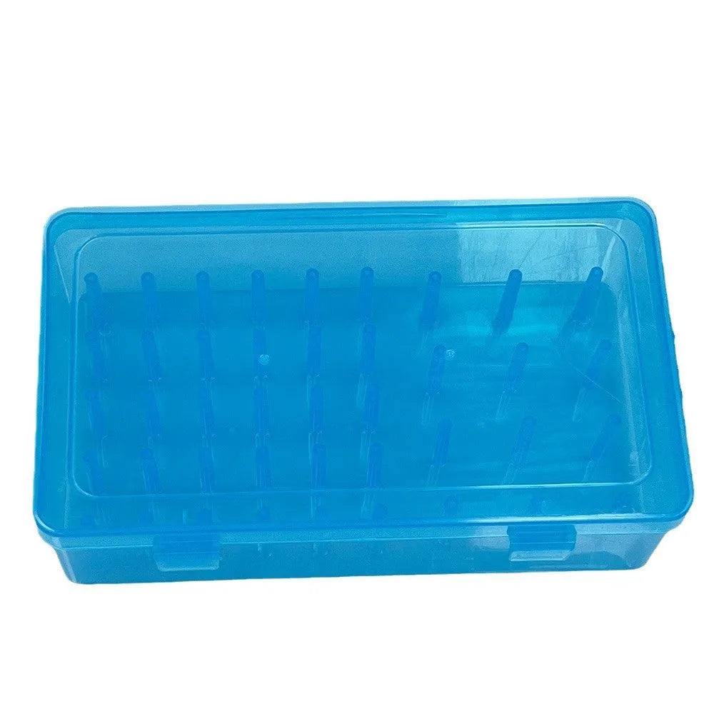 Transparent plastic sewing storage box with 42 compartments for embroidery thread and needle organisation