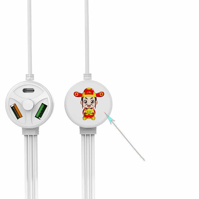 PDPVC mobile phone charging cable with 3U interface showing USB, Mini USB, Micro USB and TYPE-C connections